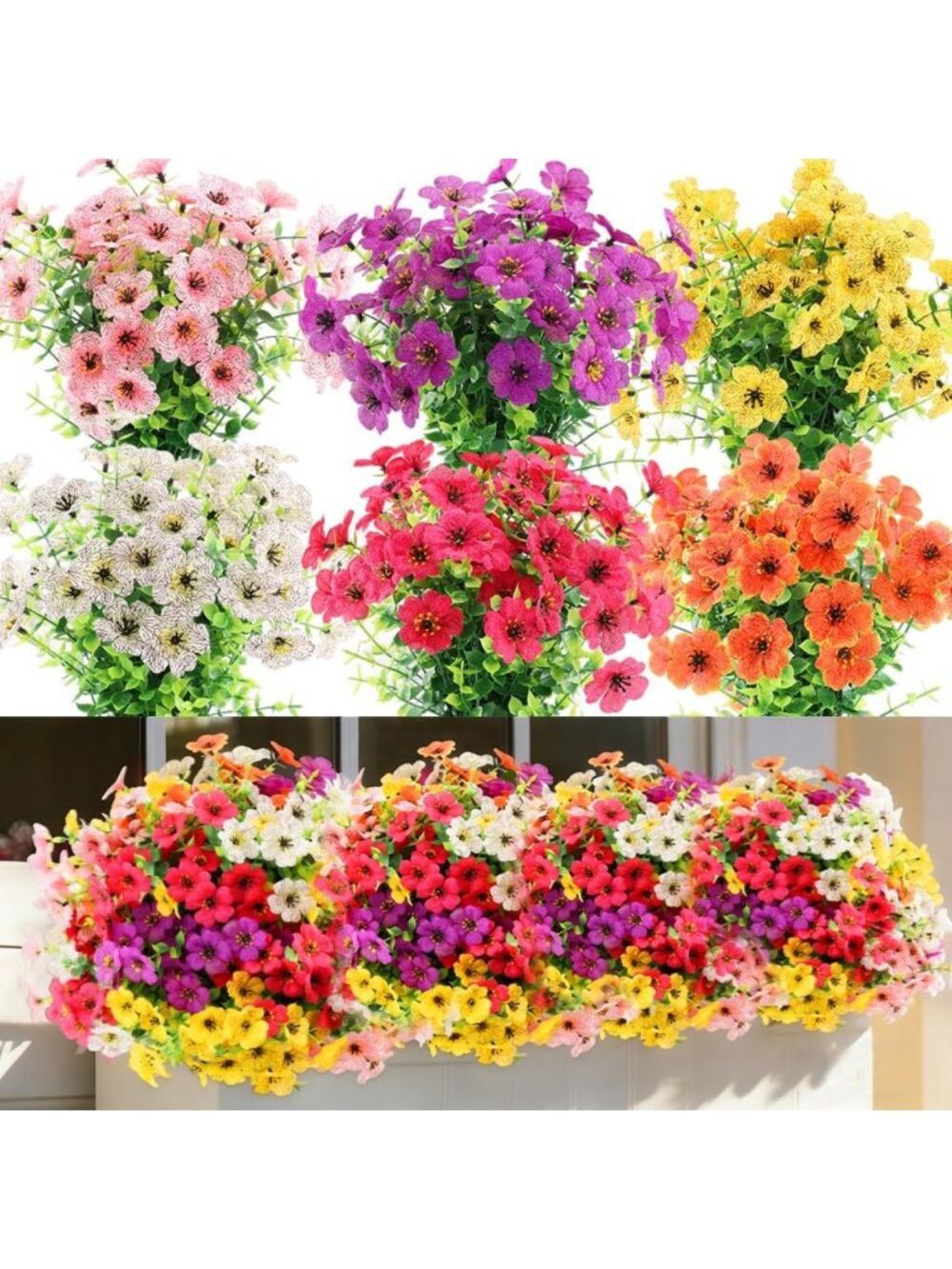 18 Bundles UV Resistant Artificial Flowers for Spring Outdoor Indoor Decor - Mix